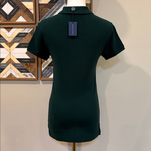Vintage Ralph Lauren Suede Patch Big Pony Logo Polo Top Dark Green Small NWT - Picture 5 of 10